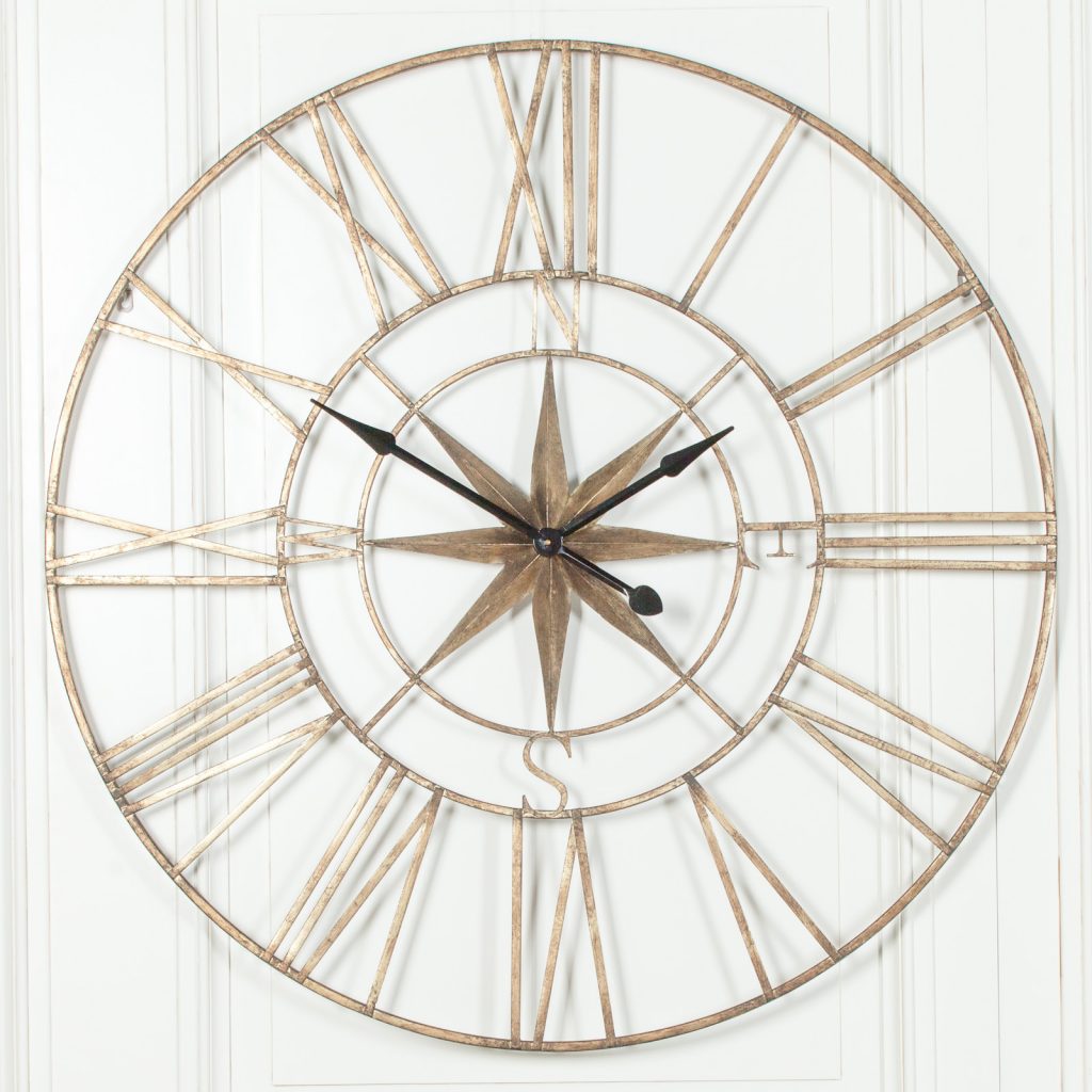 Extra Large 120cm Rustic Metal Compass Wall Clock Maison Reproductions