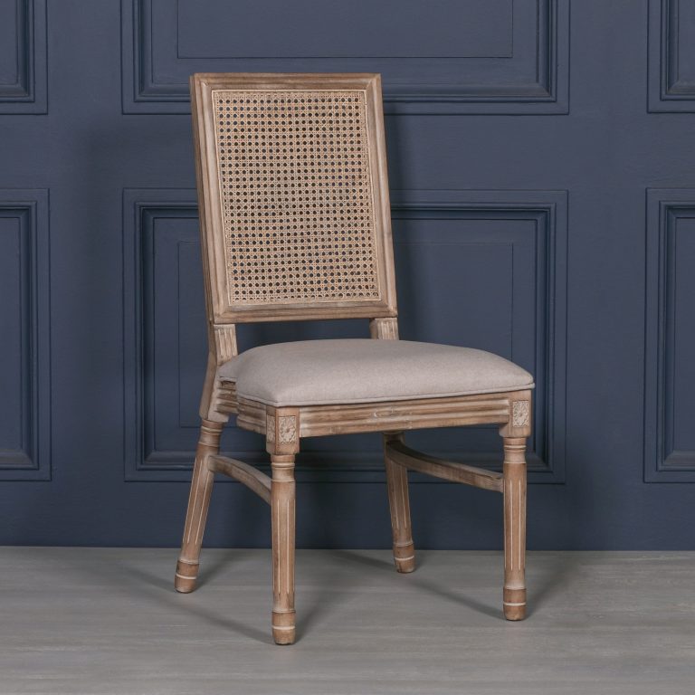 Wooden Louis Upholstered Square Rattan Back Dining Chair - Maison ...